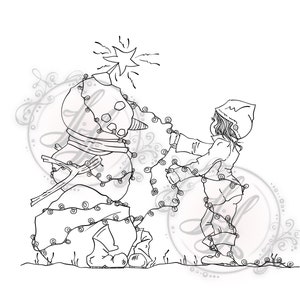 Snowman Christmas Lights Best Friend Digi Stamp INSTANT DOWNLOAD Cute Lights Outside Digital Stamp