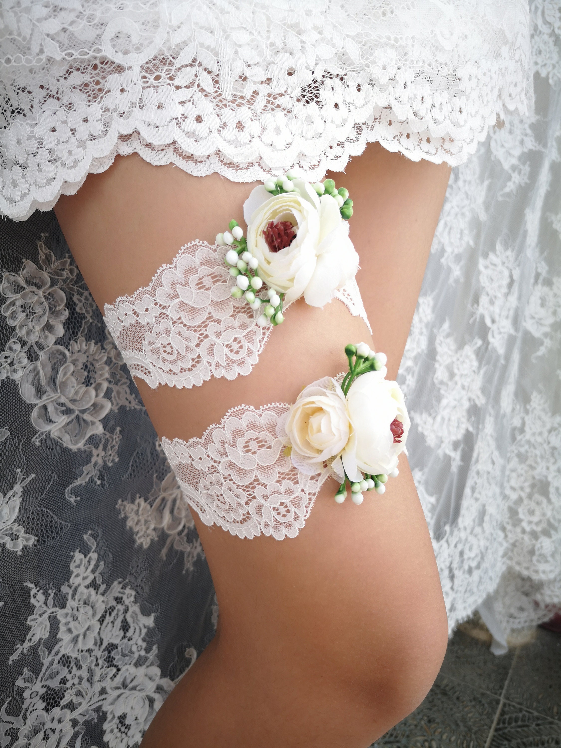 Wedding GarterBridal Bouquet Garter SetLace Garter Floral Etsy