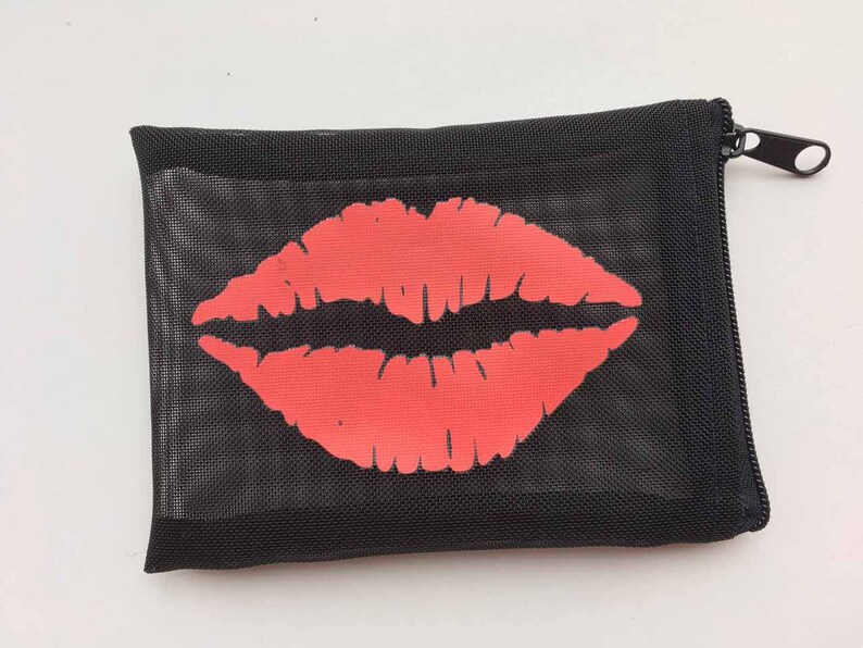 10 Mesh Lip Bags With Mirror RED LIPS Etsy