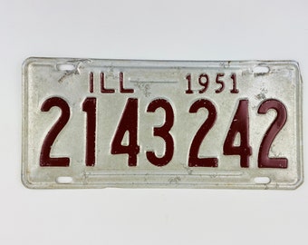 Illinois 1951 Vintage License Plate for Rustic Decor, Collections or Arts and Crafts Projects