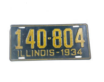 Vintage License Plate 1934 Illinois Antique for Rustic Decor or Arts and Crafts Projects