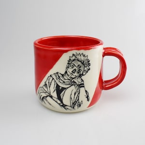 JJK inspired handmade ceramic mug, Sukuna, Gojo, Nanami, anime mug, nerd gift, manga lover, coffee lover gift, tea lover gift