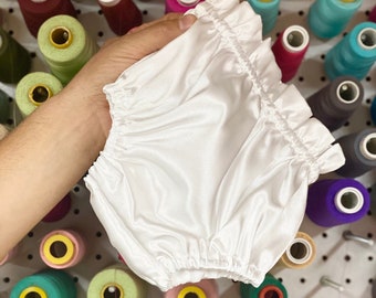 baby girl high waisted satin bloomers, white newborn diaper covers, toddler sitters photo prop,