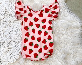 Berry first toddler romper, strawberry bodysuit, strawberry themed birthday,