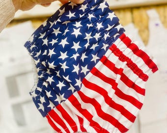 American flag girl high waisted bloomers, American Independence Day newborn diaper covers, toddler sitters photo prop, red white blue