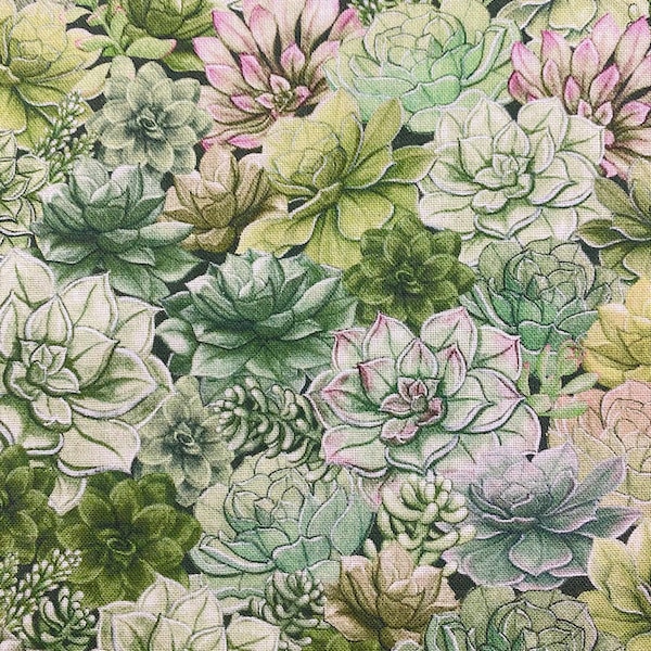 Green cactuses, green succulents Apparel Fabric, quilting cotton, apparel fabric, 100% cotton fabric, succulent green cotton