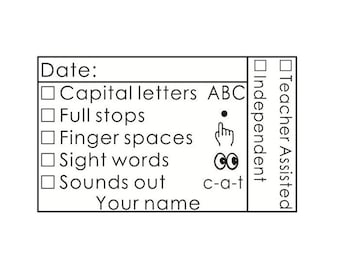 Personalized Teacher Stamp Self-inking Stamp, Teacher writing checklist stamp, checklist stamps, full stops, finger spaces, sounds out