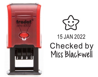 personalized name and date stamp custom teacher date stamps, checked by teacher stamps, teacher self-inking stamp, checked by date stamp