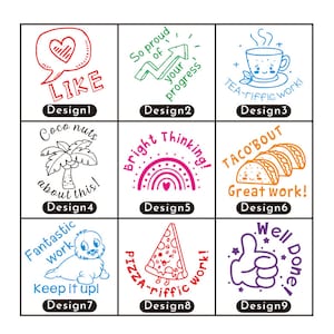 Personalizzato Insegnante Timbri pre-inchiostrati Bundle Francobolli TEA-riffic lavoro! Pensiero brillante! PIZZA-riffic lavoro! Noci di cocco su questo Ben fatto COME