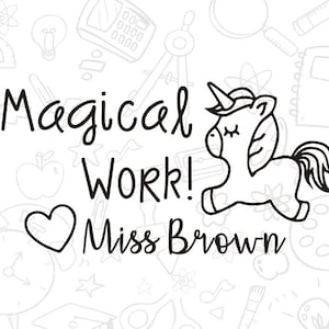 Personalized Teacher Stamps,custom teacher pre-ined stamps, custom unicorn stamps , magical work stamps, teacher stamps, teacher gifts
