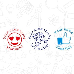 Personalized 3pcs/packs Teacher Stamps, Custom teacher self Inking Stamp,thumb up stamp, emoji loves stamp, teacher gift, pre-inked stamp