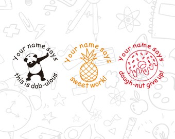 Personalisierter 3er Lehrer Stempel, benutzerdefinierte Lehrerstempel, Nachfüllstempel, Lehrer Weihnachtsgeschenk, Ananas Stempel, Tuschestempel