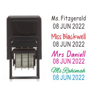 4 Stempel, Namenstempel, Lehrerstempel, Datumsstempel, Lehrer Geschenk, Namensstempel, Datumstempel