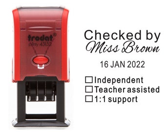 personalized name and date stamp custom checked by teacher name stamps, Teacher checked stamp, adjust date stamp, stamp for teacher