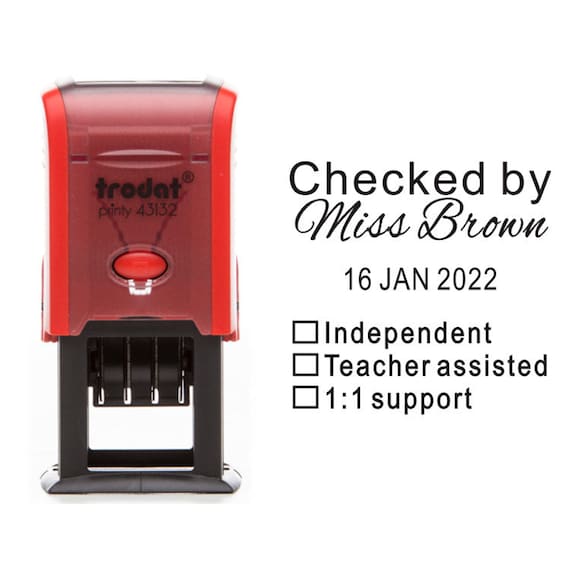 personalized teacher assisted by stamp, teacher stamp, teacher date stamps,  teacher assisted with date stamp, customer teacher date stamps