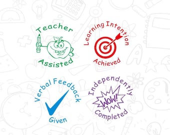 4pcs/set teacher stamp set teacher assisted/learning intention achieved/verbal feedback given/ Independently completed