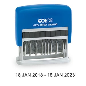 COLOP double date stamp, COLOP adjustable date stamp, period of validity stamp, self-inking date stamp, changed date stamp