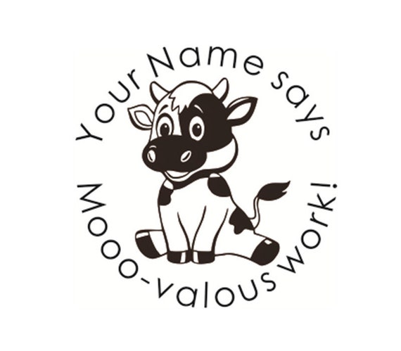 Personalized Teacher Stamps, custom teacher pre-inked Inking Stamp, cow stamps, Mooo-valous work! teacher self-inking stamp, teacher gifts