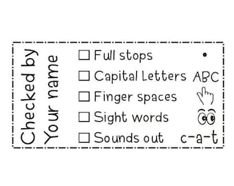 Personalisierter Lehrerstempel, Selbstinking Stempel, Checklistenstempel für Lehrer, Checklistenstempel, volle Stopps, Fingerräume, Sounds out