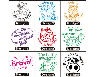 Personalized Teacher Pre-inked Stamps Bundle Stamps Verbal feedback given TURTLE-Y AWESOME This is tigger-ific work Purr-fect work stamps