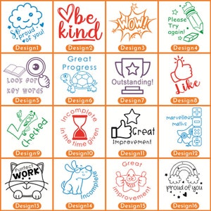 Personalized Teacher Stamps, custom teacher pre-inked Stamp, so proud of you, great Improvement, Outstanding, Great Progress, Checked stamps