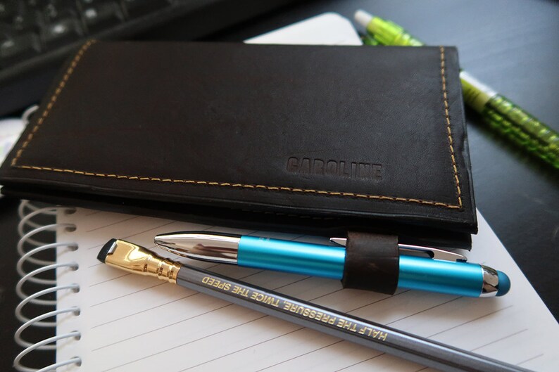 Personalized Leather Checkbook Cover with Pen Holder Kodiak Etsy