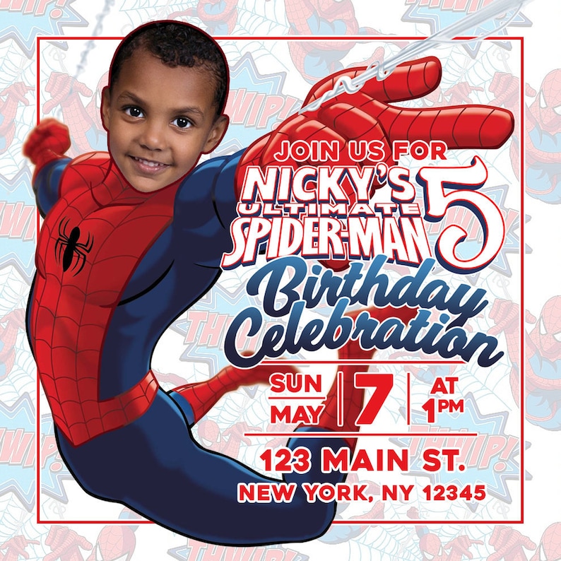 Personalized Spiderman Birthday Party Invitation Superhero Invite Spider-Man Spider