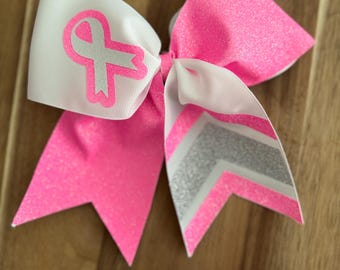 Lazos de porristas - Lazos de porristas con brillantina - Lazos de porristas para el cáncer de mama - Lazos de porristas personalizados - Lazos de octubre - Lazos de porristas para el cáncer