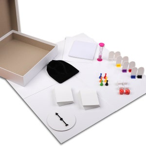 Madanar Blank Create Your Own Board Game 143 Piece Set: DIY Blank Game Board, Spinner, Playing Cards, Dice, Notepad, Timer, Pawns, etc