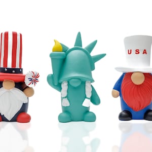 Madanar Independence Day Resin Gnomes 3-Piece Set for Tiered Tray Shelf Decorations - Statue of Liberty, Uncle Sam, Fireworks, Flag