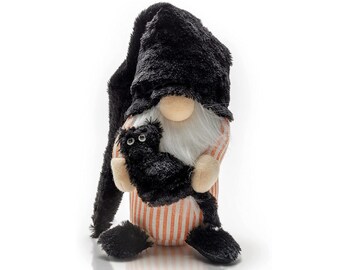 Black Cat Gnome Halloween Gnome Swedish Tomte Cat Collectible Figurines Plush Farmhouse Home Decor Black Cat Gnome Halloween Gnome Swedish Tomte Cat Collectible Figurines Plush Farmhouse Home Decor