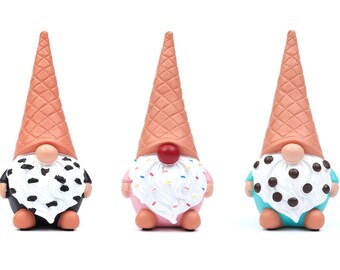 Madanar Ice Cream Resin Gnomes 3 Piece Set Mint Oreo Strawberry Sprinkles Swedish Birthday Tiered Tray Shelf Table House Decorations