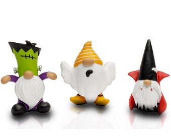 Madanar Resin Halloween Gnomes 3 Piece Set Tiered Tray Shelf Kitchen Table Decorations - Frankenstein, Ghost, Dracula
