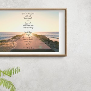 Bible Verse Wall Art Set of 4 Digital Prints Trust in the Lord Proverbs 3: 5-6 Christian Home Office Decor