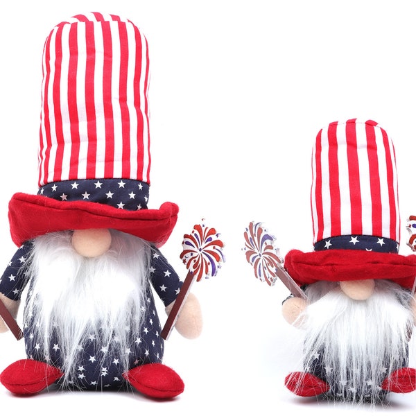 Madanar Independence Day Fourth of July Patriotic Gnome Plush Sparklers American Flag Swedish Decor for Tiered Tray Shelf Table Decorations