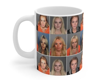 Lindsay Lohan Mugshot Coffee Mug, Funny Celebrity Gift