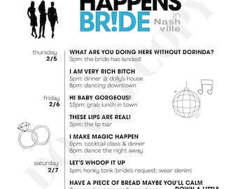 Funny Bachelorette Itinerary Template | Bravo Inspired, Editable Canva (Digital Download)