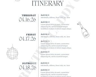 Bachelorette Itinerary Template | Girls Trip Planner, Canva Editable (Digital Download)