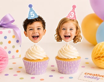 Face Cupcake Topper, Personalized Photo Party Decorations, Cupcake Topper face, Baby Face Topper, Face Toppers, Birthday Party Decoration