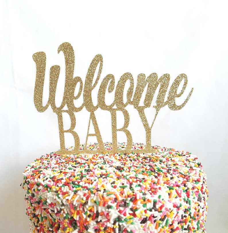 baby cake topper Gold Baby Shower Cake Topper Baby Etsy
