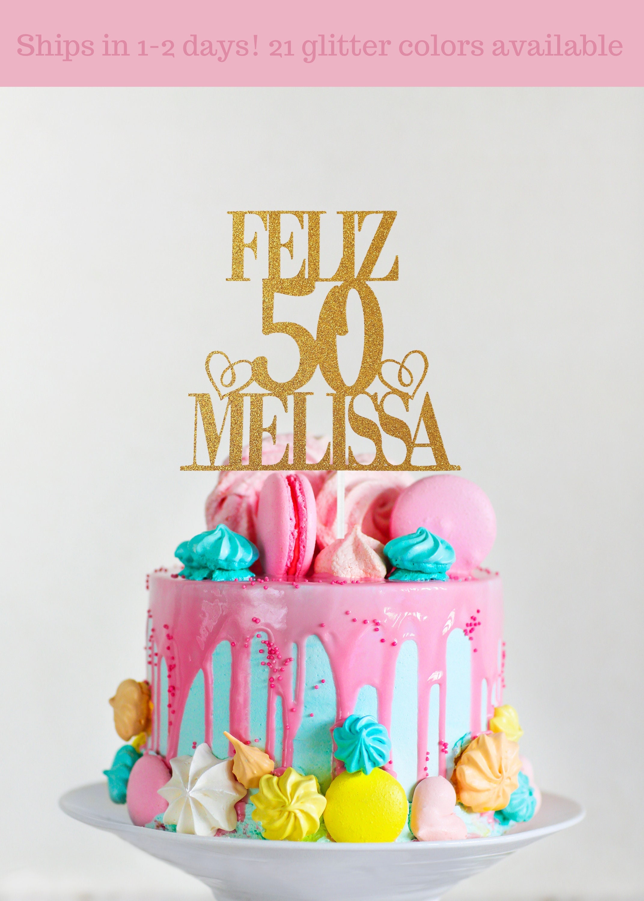 Feliz Cumpleaños Tortenaufsatz – Gold Glitter, Spanische Geburtstagskuchen-Deko, Party Zubehör