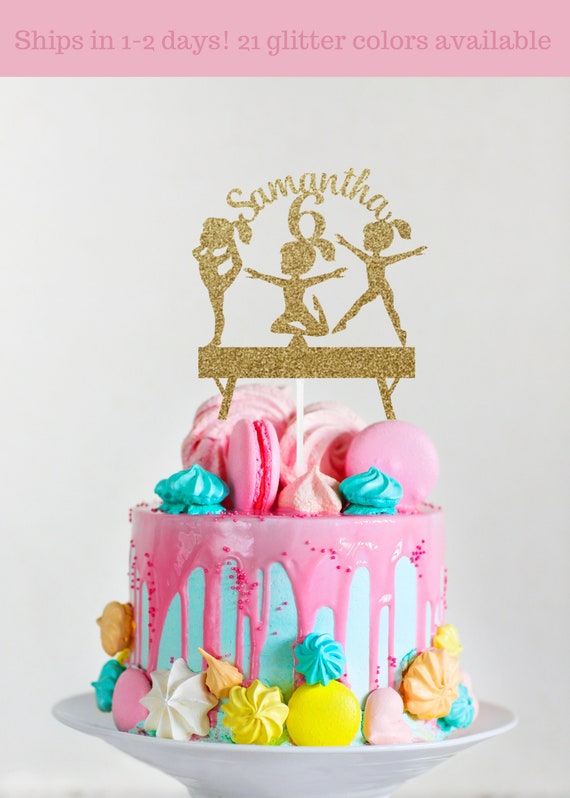 Gymnastics Cake Topper, Glitter Cake Topper, Custom, Personalized