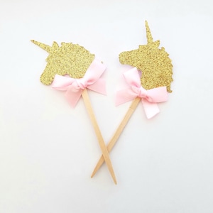 Unicorn cupcake topper, Unicorn Birthday Decoration, Unicorn Head topper, Gold Unicorn Birthday