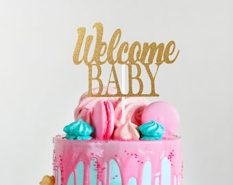 Welcome baby cake topper, Gold Baby Shower Cake Topper, Baby shower cake topper, baby shower decor, Gender reveal cake topper
