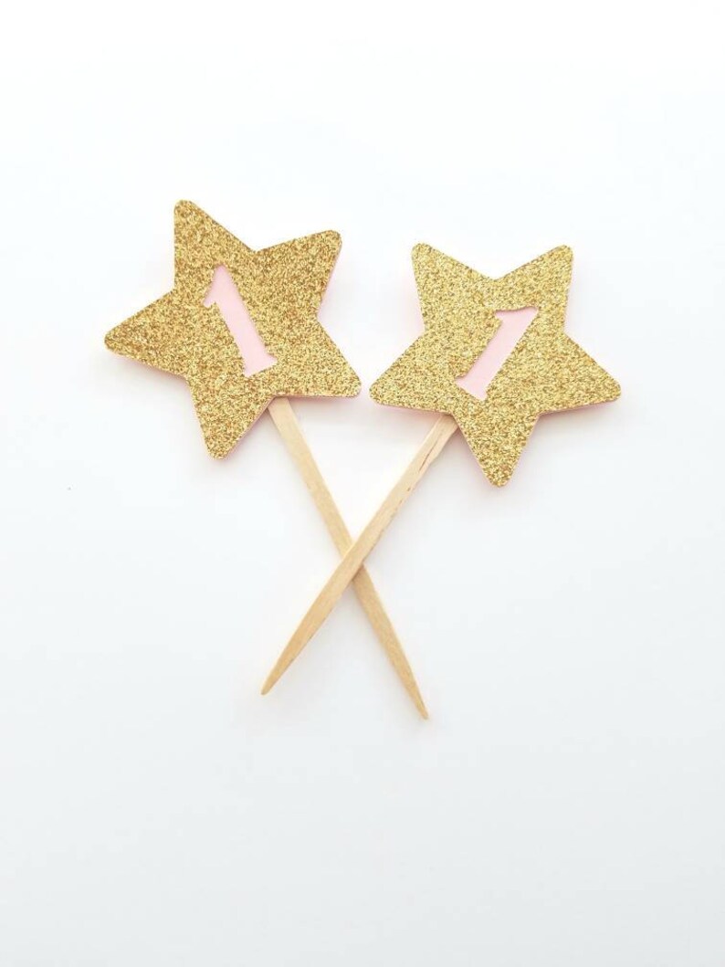 Blumomon 24x Twinkle Star Cupcake-Topper – Goldene Sterne & Wolken – Für Baby- & Kinderpartys