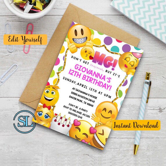 emoji birthday invitation emoji invitation emoji themed party invitations emoji theme printable glam emojis editable invitation pdf emoji birthday invites