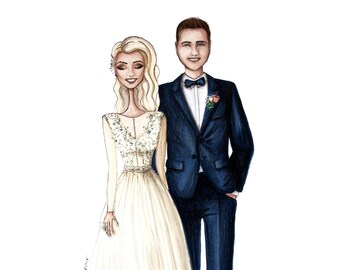 Personalized Wedding Illustration, Custom Bridal Illustration