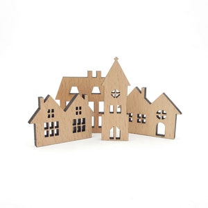 Set of 4 Mini Wooden Houses Shape, Unfinished Wood Mini House for Decoration, House for Tiered Tray Decor, Tiered Tray Supplies, House Craft