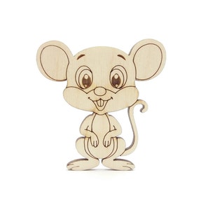 2 Mouse, Unfinished Wood Mouse Shape, Wooden Mouse Cutout, Wood Cruft Animal for Kids Party Decoration, Mouse Ornament