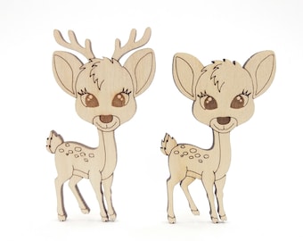 2 Wood Deer, Deer Shape with Antlers, Wooden Deer Silhouette Cut Out, Unfinished Wood For DIY Project Nursery Decor, Baby Shower Decorations